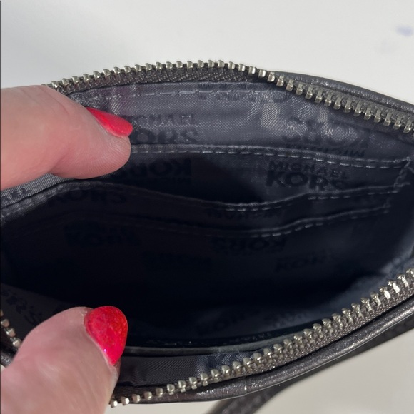 Michael Kors Silver and Gray Logo Wristlet